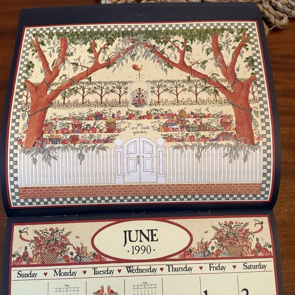 1990 Country Sampler Calendar – 12x12‎ – Folk Art Cottagecore Grannycore